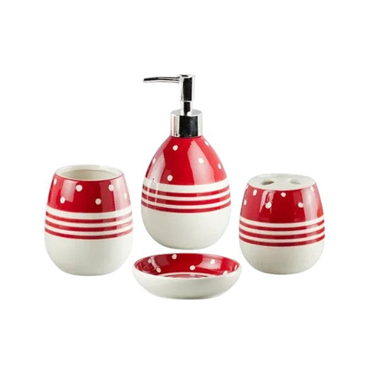 4Pieces Bath Set Dotted Red