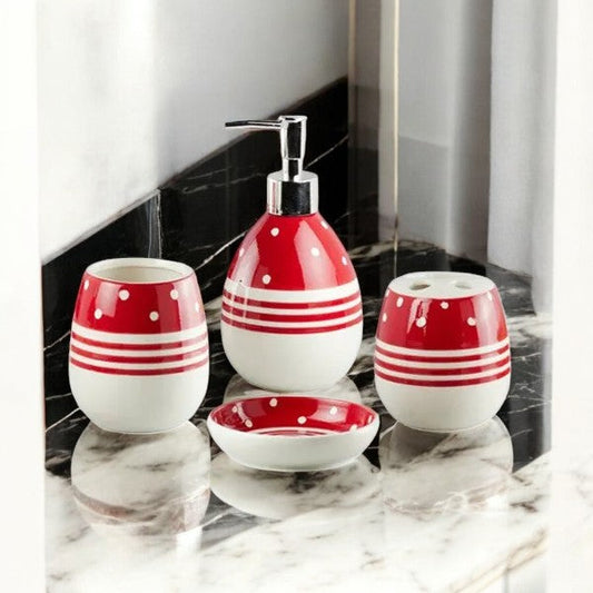 4Pieces Bath Set Dotted Red