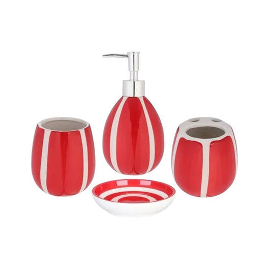 4Pieces Bath Set Lining Red