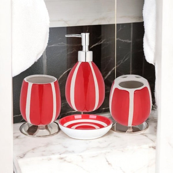 4Pieces Bath Set Lining Red
