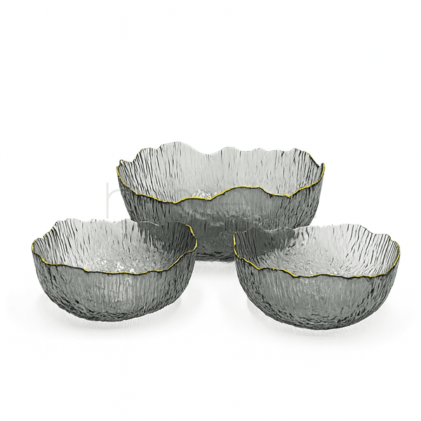 Smoked Quartz Ripple Glass Serving Bowl Set (7-Piece)