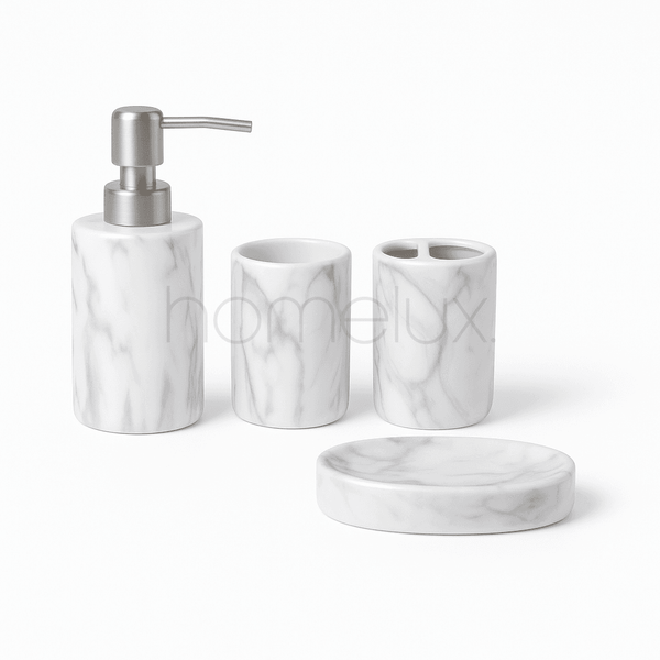 Modern White and Grey Geometric 4-Piece Bath Accessory Set