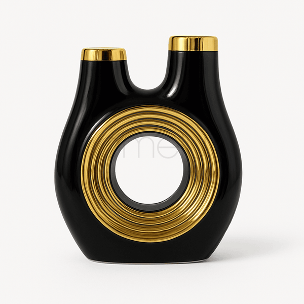 Ebon Luxe Ceramic Vase – Black & Gold
