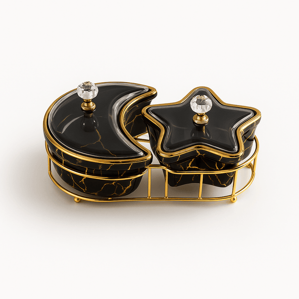 Luxury Black Marble Moon & Star 2-Section Dish Set