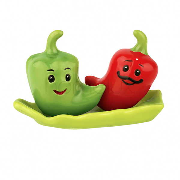 Novelty Ceramic Chilli Pepper Salt and Pepper Shaker Set with Tray