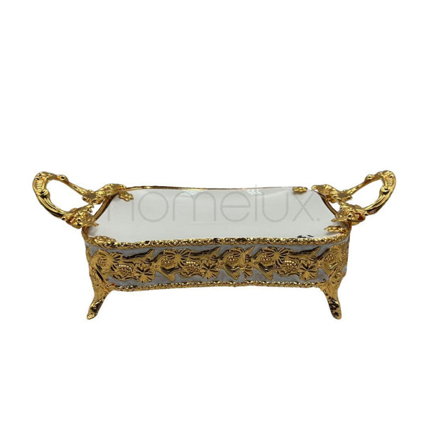 Elegant Golden Base Serving Platter Rectangle 9.5'