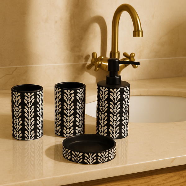 Bohemian Black and White 4-Piece Ceramic Bath Accessory Set