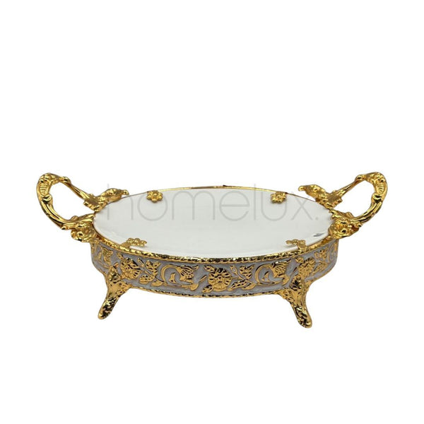 Elegant Golden Base Serving Platter Oval 9.5'