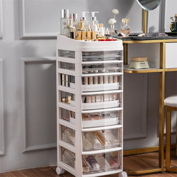 Cosmetic Organizer Cart with Handle and Lockable Wheels