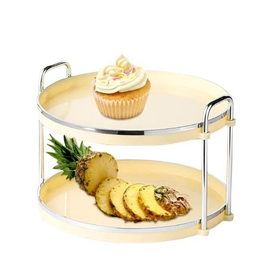 2 Tier Round Serving Tray With Handle (Beige)