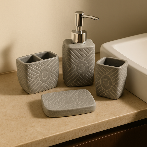 Minimalist White & Bamboo 4-Piece Spa Bath Set