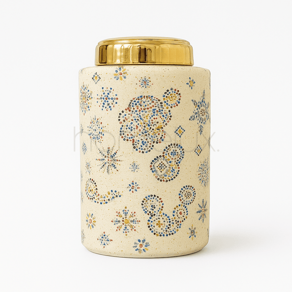 Luxury Decorative Ceramic Jar with Golden Lid