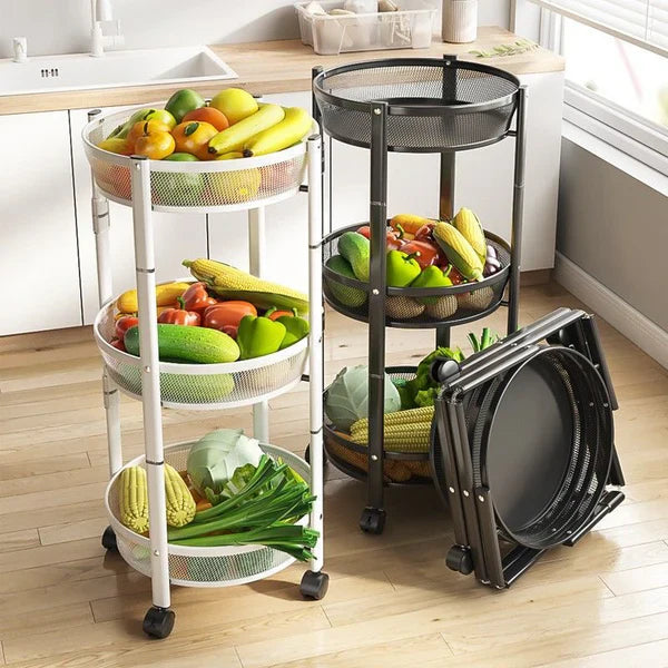 3 Tier Folding Basket With Wheels