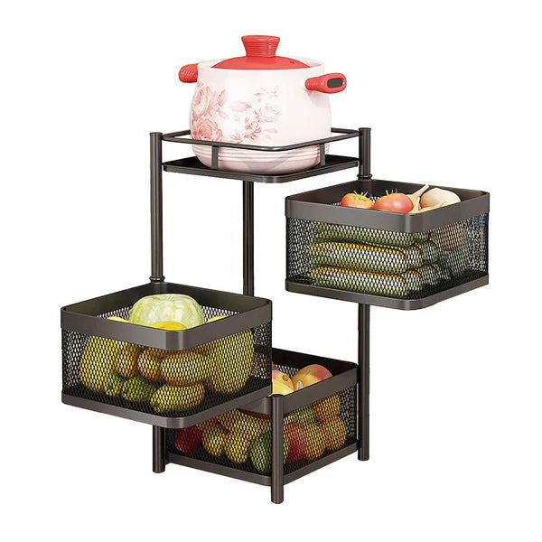 3 Layer Counter Top Vegetable Metal Trolley - Square