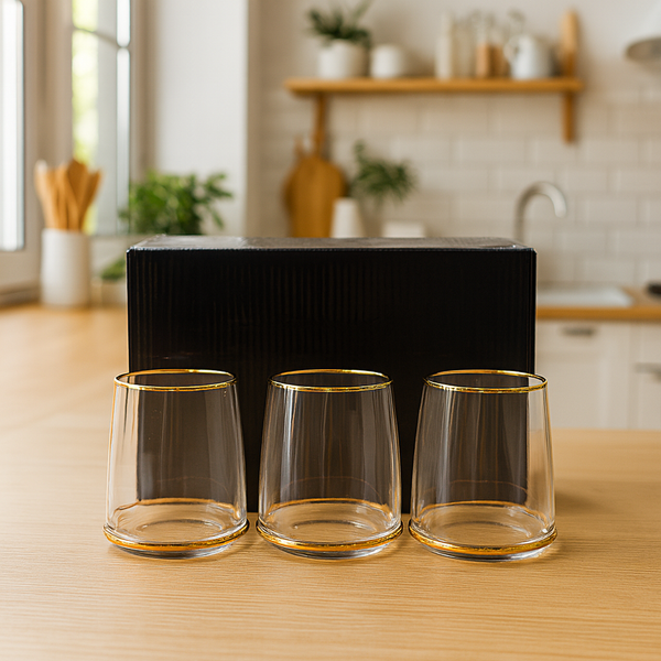 The "Sculpted Gold" Vertical Rib Glass Set (6 pieces)
