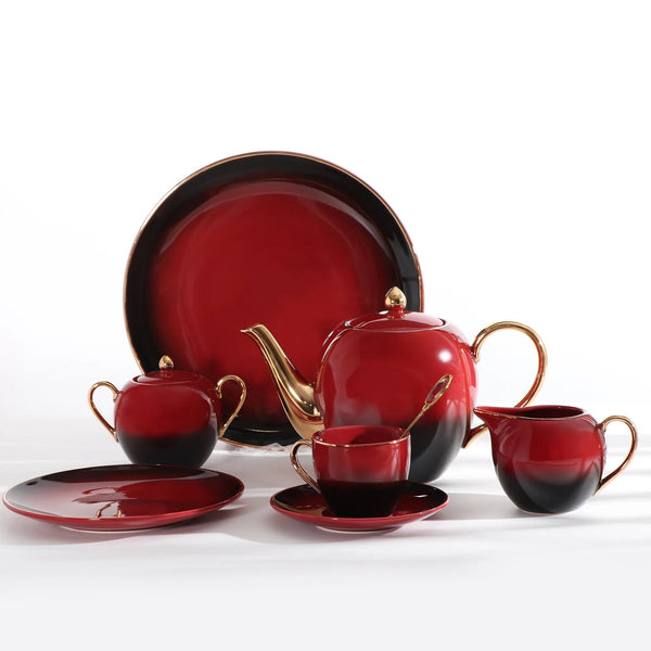 New Tea & Cake Set - Red & Black