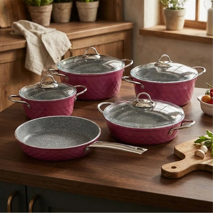 Falez Premium 9-Piece Granite Non-Stick Cookware Set - Bio Diamond Vio ...