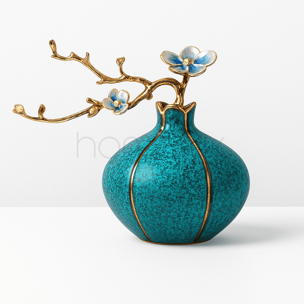 Artisanal Gourd Vase with Blossom
