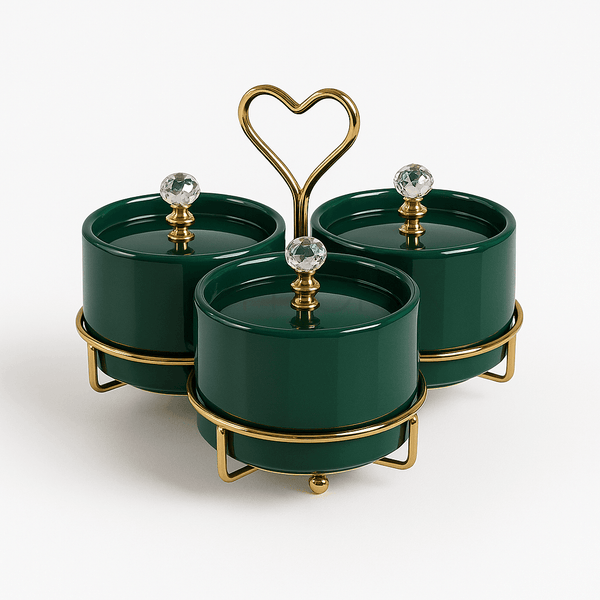 Emerald Heart Handle 3-Piece Ceramic Serving Set