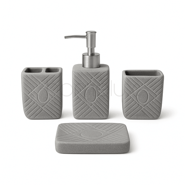 Minimalist White & Bamboo 4-Piece Spa Bath Set
