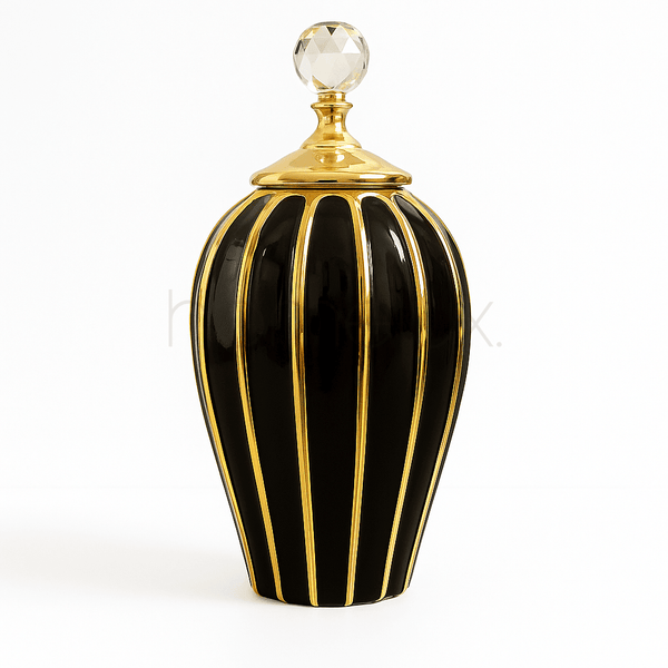 Black & Gold Crystal Lid Ginger Jar