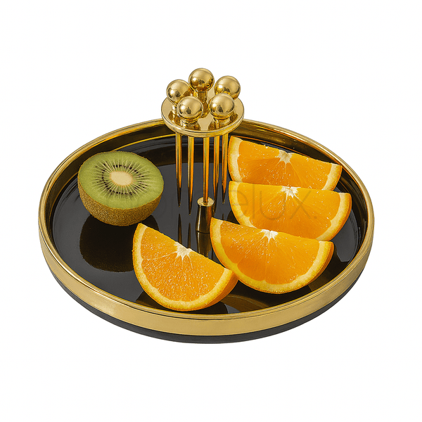 Midnight Gold Round Serving Tray