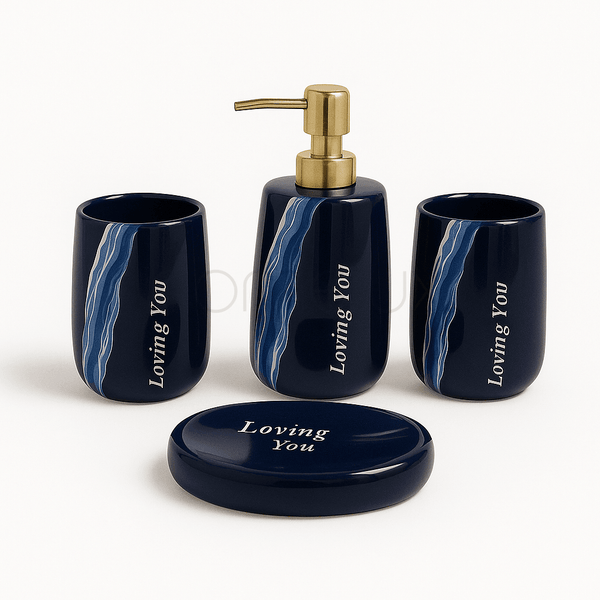 Romantic Black and Blue Marble 4-Piece Bath Set