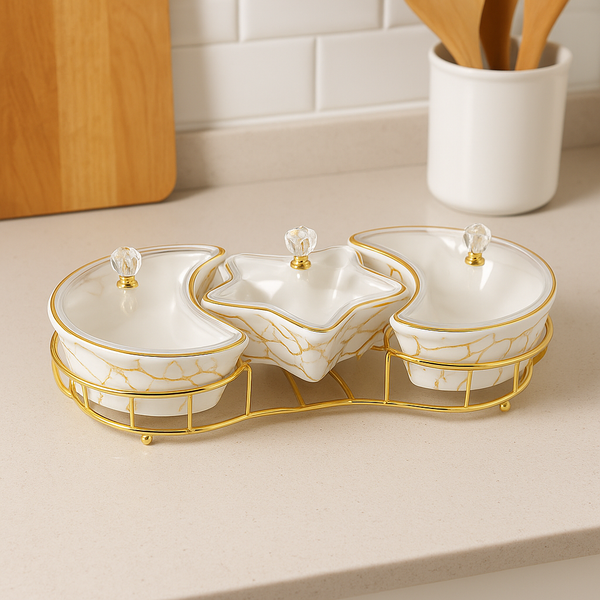 White Marble Moon & Star 3-Section Luxury Dish Set