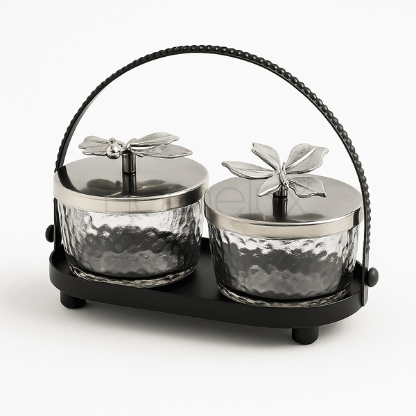 Black & Silver Butterfly 2-Piece Condiment Set with Handle