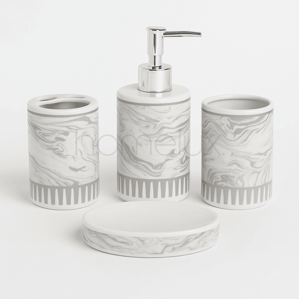 Monochrome Silver Marble 4-Piece Bath Accessory Set