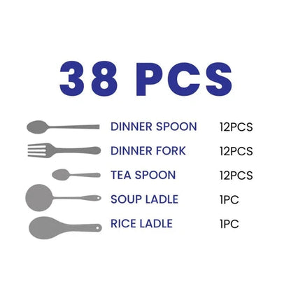 Arshia Gold and Silver Stainless Steel Cutlery Sets 38pcs TM762GS