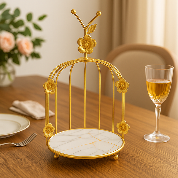 Golden Floral Cage Stand
