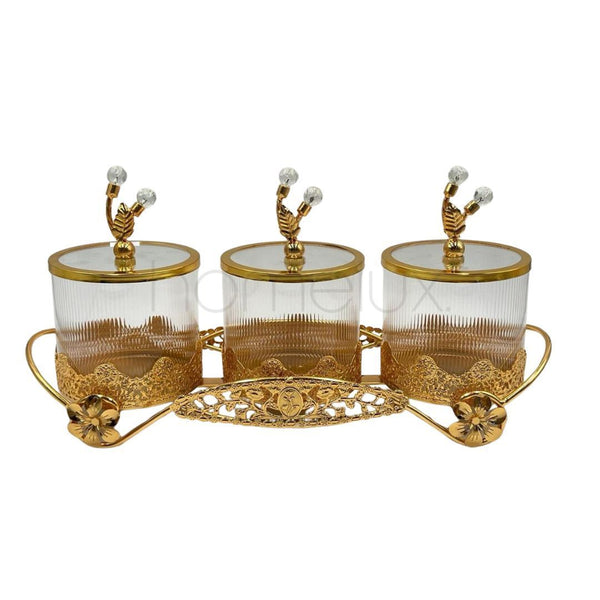 3 Pieces Candy Jars with Golden Modern Stand  - 149