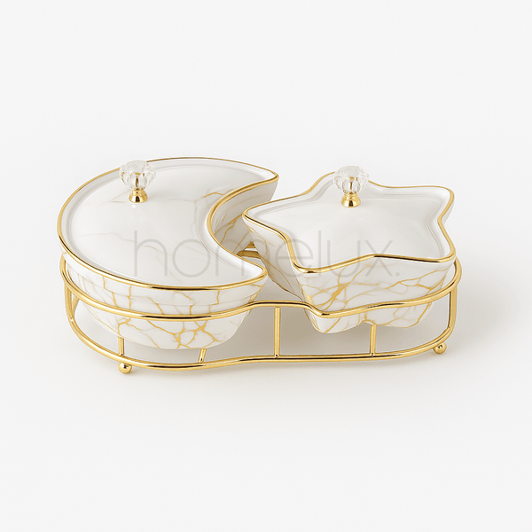 White Marble Moon & Star 2-Section Ceramic Dish Set