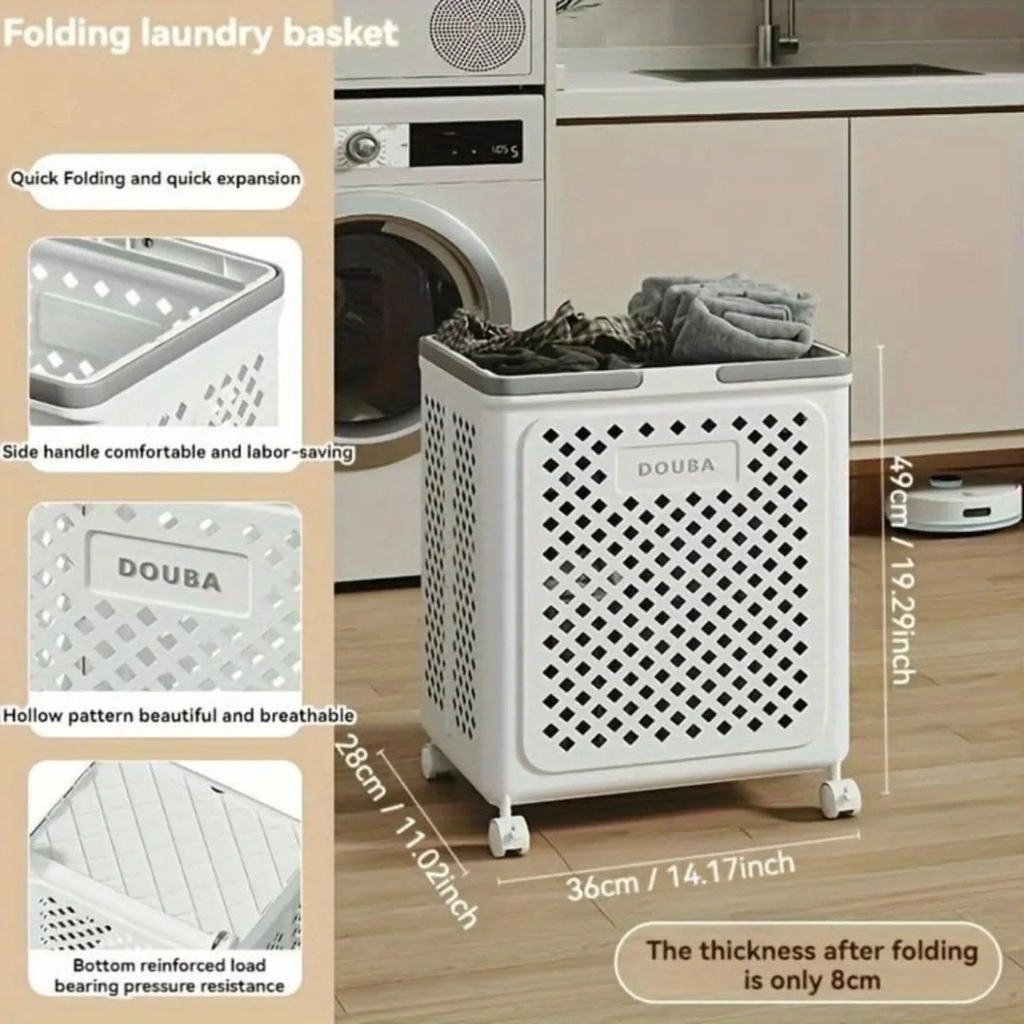 Large Capacity Movable Folding Laundry Basket