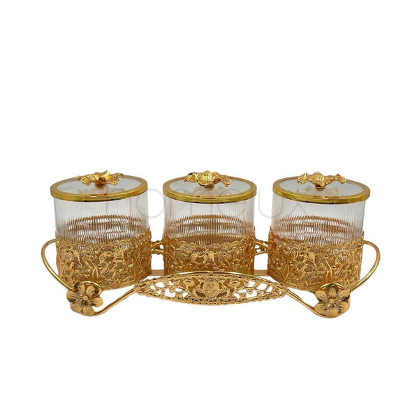 3 Pieces Candy Jars with Golden Modern Stand - 148