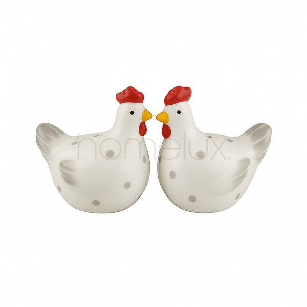 Classic White Ceramic Speckled Hen Salt and Pepper Shakers