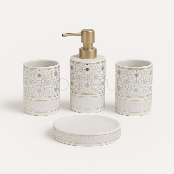Elegant Moroccan Gold Geometric 4-Piece Bath Accessory Set