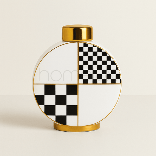 Round Geometric Checkered Ceramic Candy Jar