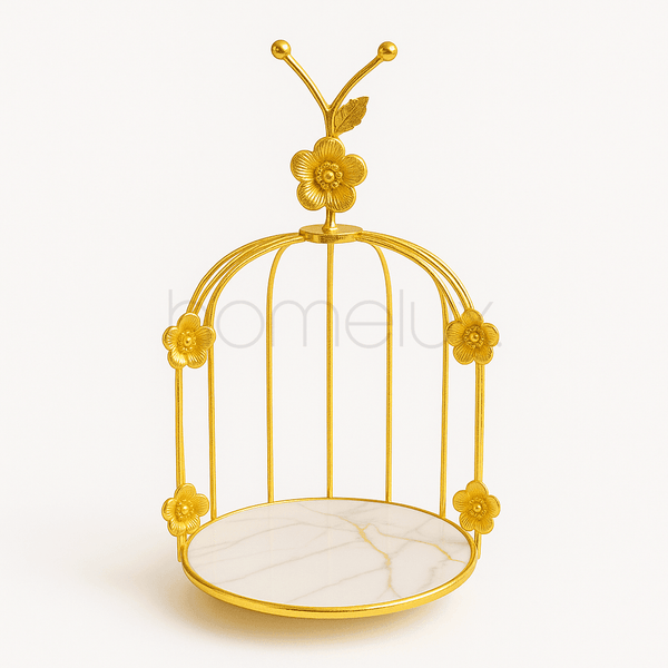 Golden Floral Cage Stand