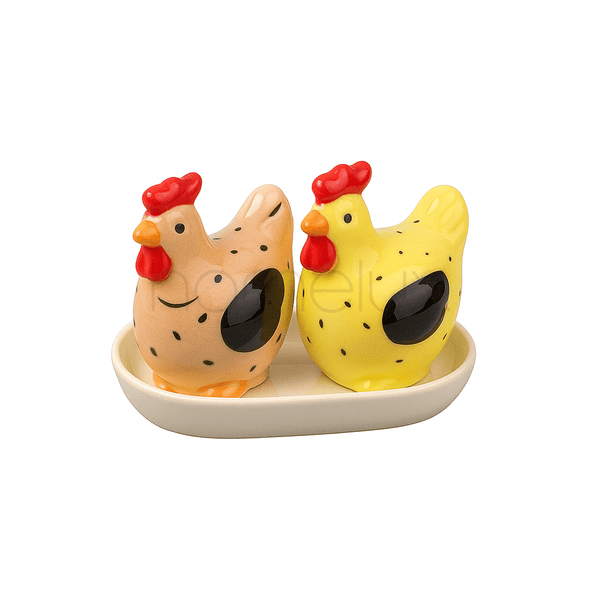 Charming Ceramic Hen Salt and Pepper Shaker Set with Tray