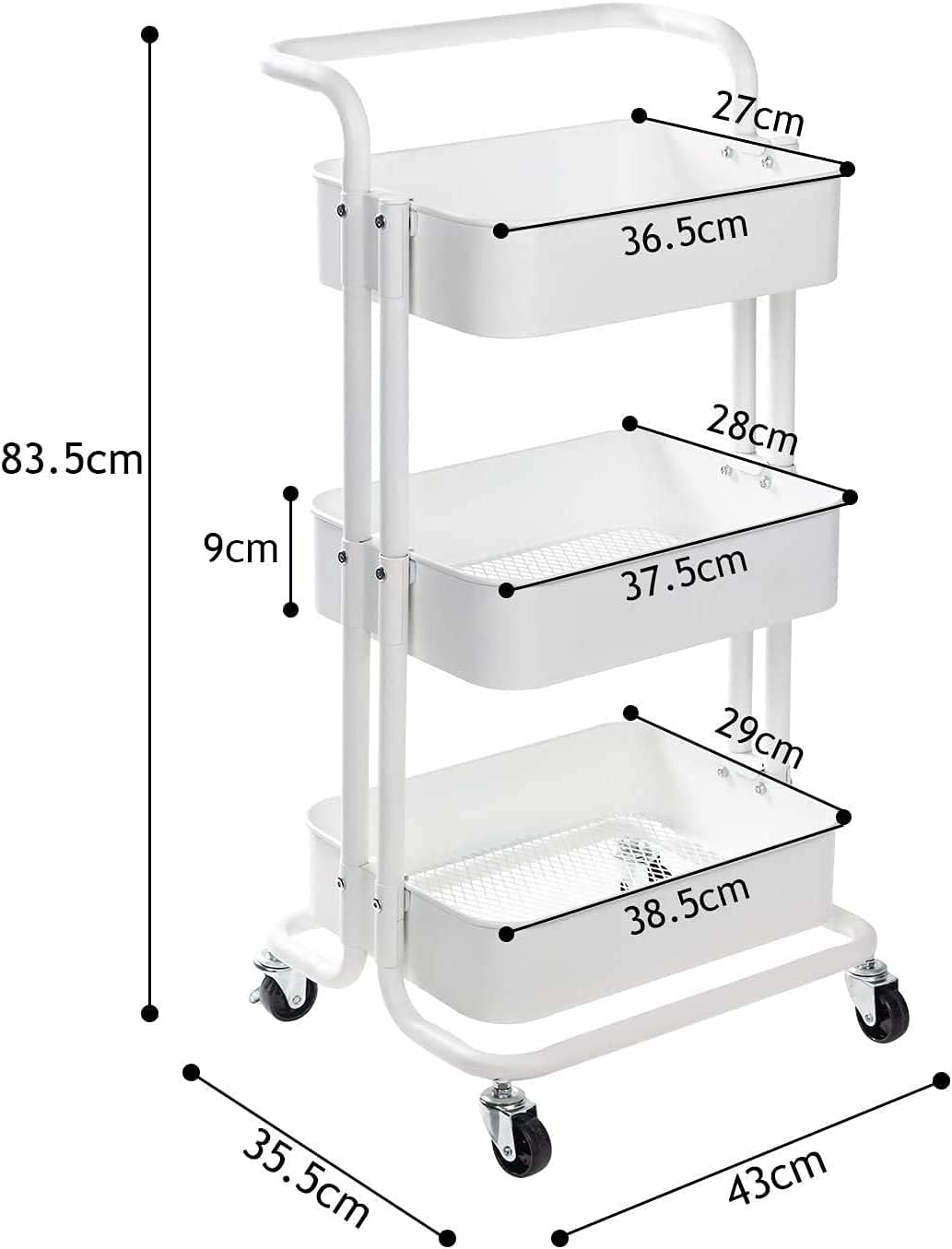 3 Tier Kitchen Trolley Rack - Plastic Baskets