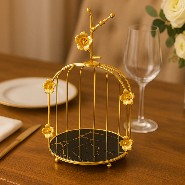 Golden Floral Cage Stand