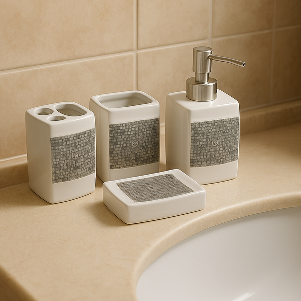 Monochrome Geometric Medallion 4-Piece Bath Accessory Set