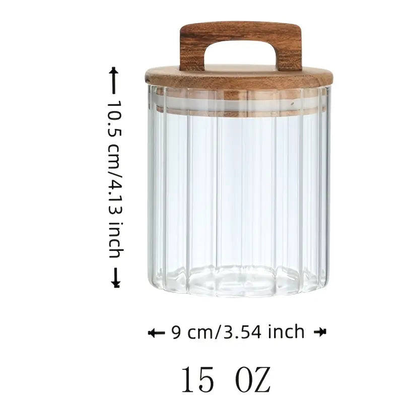 Striped Glass Seasoning Jar With Bamboo Lid