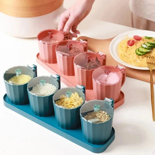 4 Pcs Spice Jars With Tray