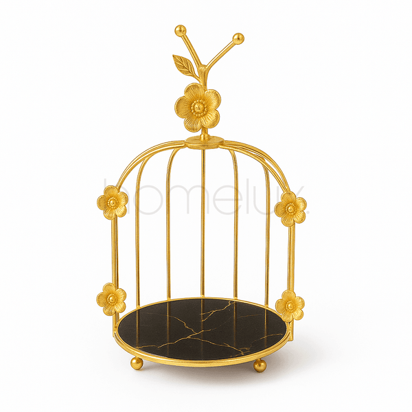 Golden Floral Cage Stand