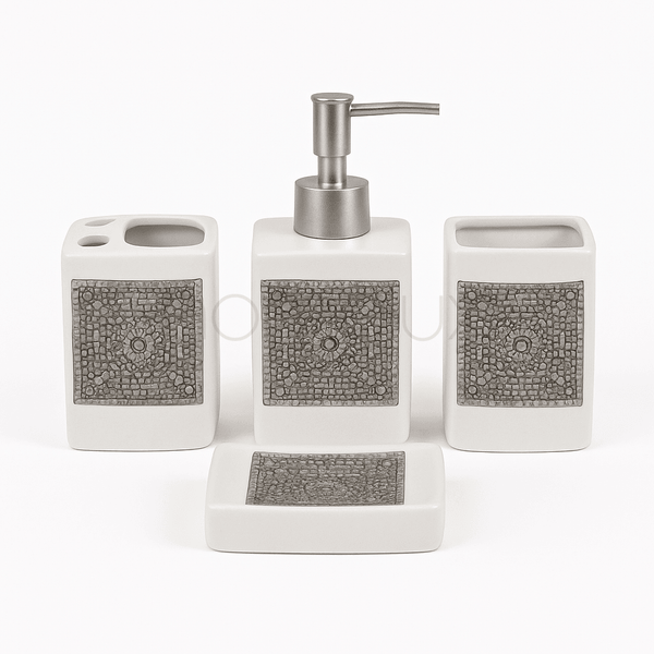 Monochrome Geometric Medallion 4-Piece Bath Accessory Set