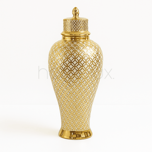 Majestic Tall Golden Lattice Ceramic Jar