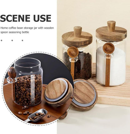 Wooden Knob Glass Jar With Spoon